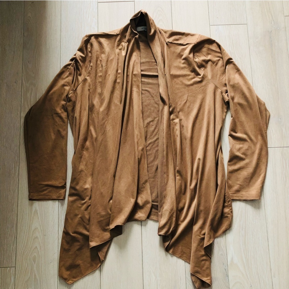 American Eagle Sport Velour Waterfall Cardigan in Tan